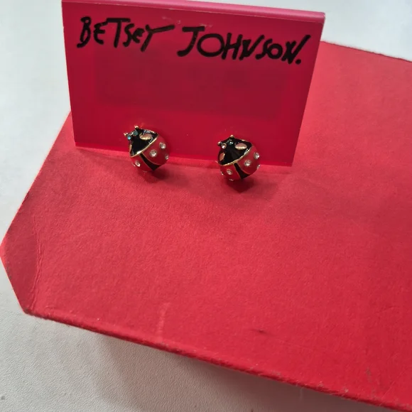 Betsey Johnson Red and Black Ladybug Stud Earrings - Picture 4 of 4